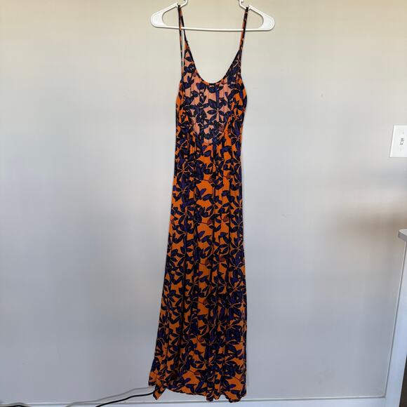 PrettyLittleThing Orange Shadow Leaf Maxi Dress Size 4 Oversized Low Back Beach - Picture 9 of 10